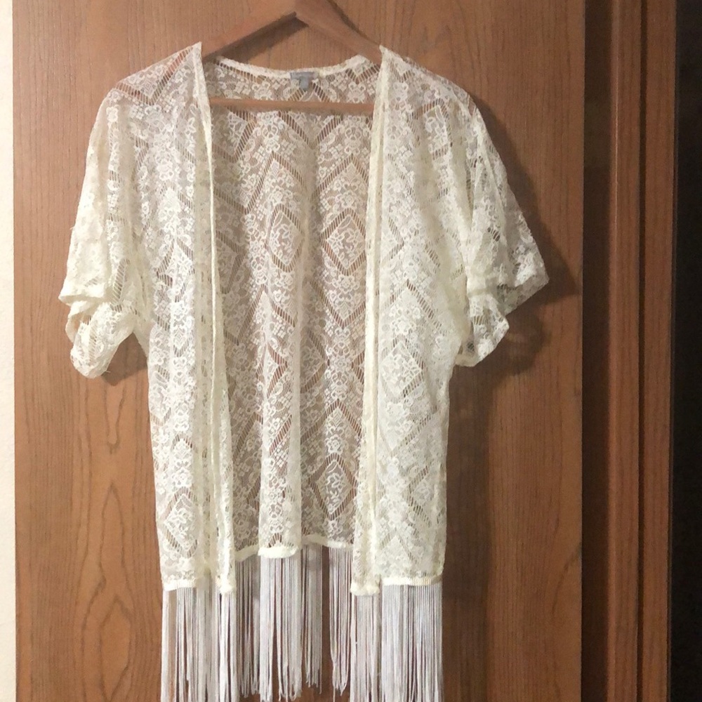 Charlotte Russe Lace Kimono with Fringe
